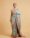 Sea Green Jaal Patterned Saree with Courtly Motifs